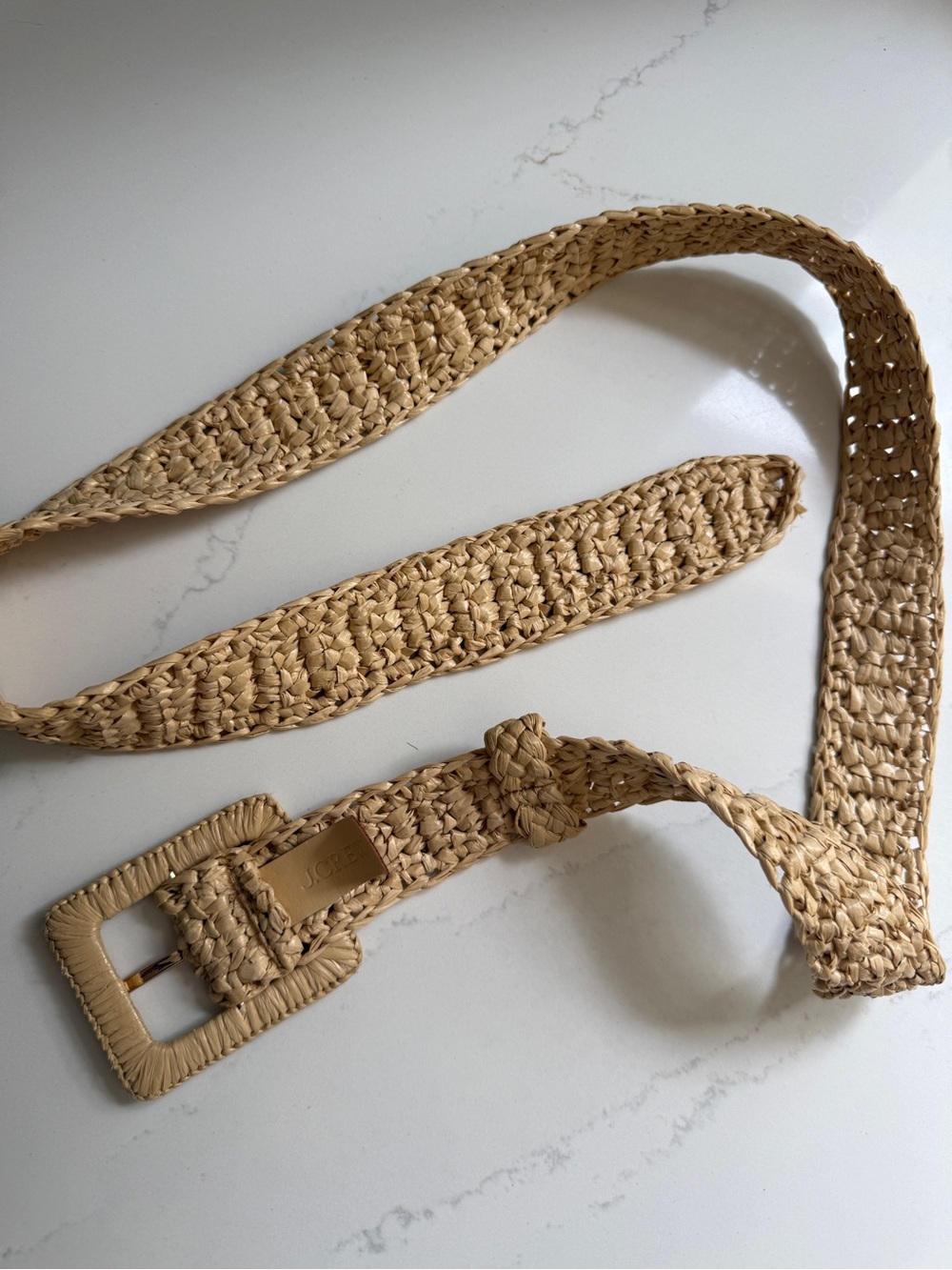 J. Crew Woven Square Buckle Belt Natural Rayon Raffia Belt Size XS/S - Picture 3 of 5